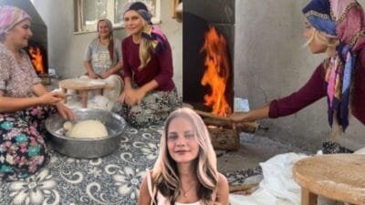 İsveç'ten Alanya'ya yerleşen 22 yaşındaki Nicole, köyde inekleri sağıyor, tandırda