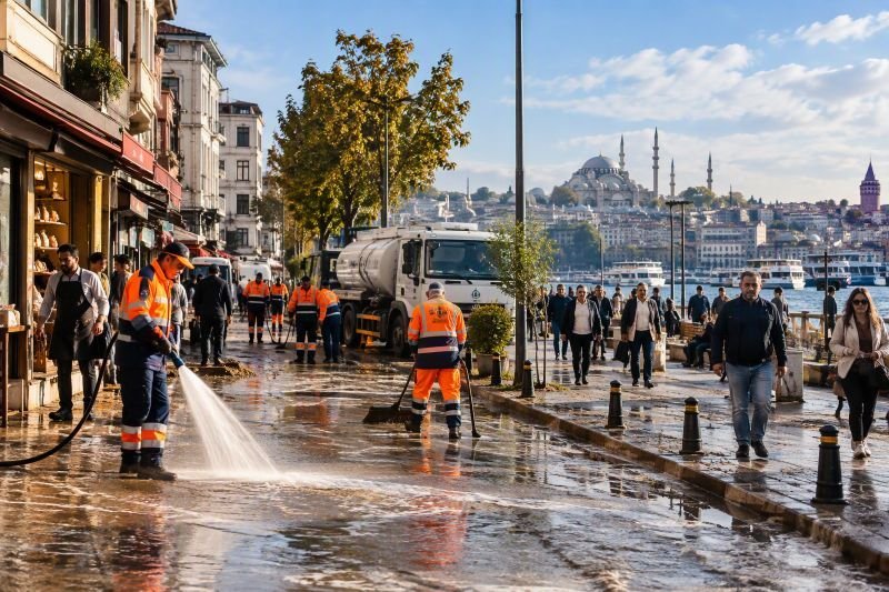 Istanbul Şiddetli Yağmur Fıtına Sonrasi Temizlik Calismalari


